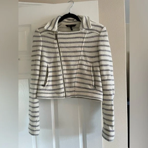 BCBGMAXAZRIA Levi Striped Asymmetrical Zip Cropped Moto Jacket - Picture 3 of 6